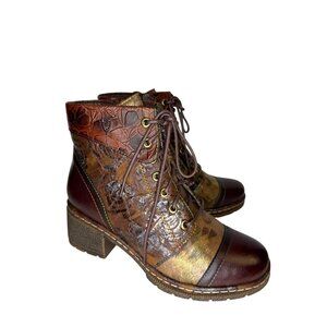 L'Artiste Fallinluv Women's Boots Ankle Lace Up Brown Leather Size EU 37 US 6.5
